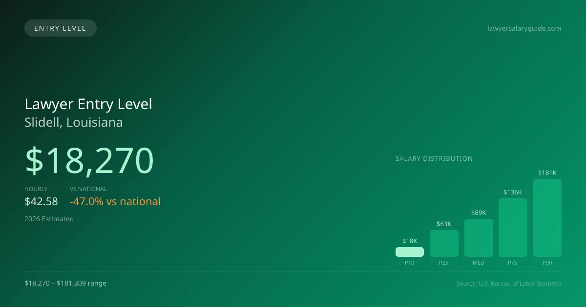 Lawyer Entry Level Salary in Slidell, LA — 2026 est., based on 2025 BLS