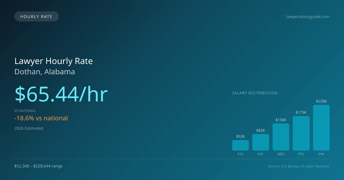 Lawyer Hourly Rate in Dothan, AL — 2026 est., based on 2025 BLS