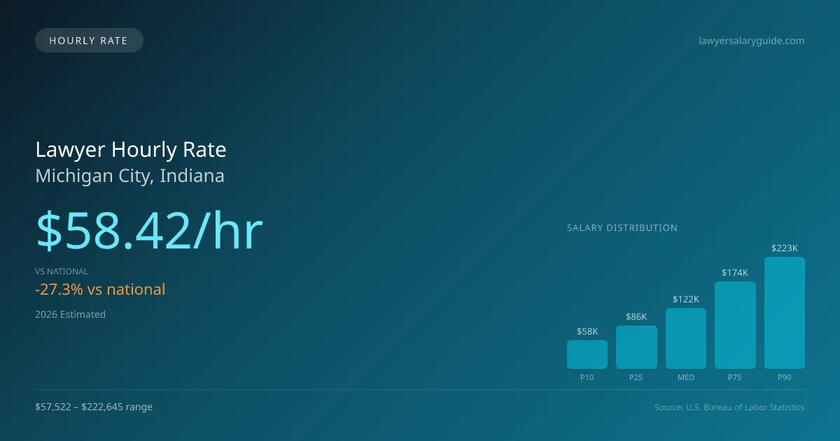 Lawyer Hourly Rate in Michigan City, IN — 2026 est., based on 2025 BLS