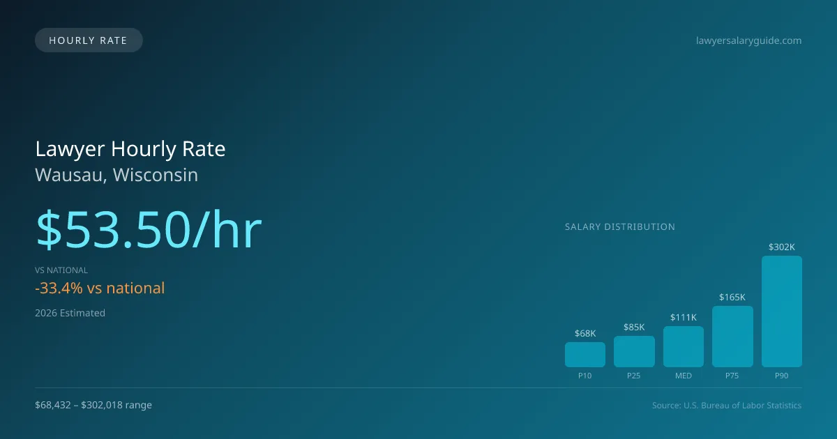 Lawyer Hourly Rate in Wausau, WI — 2026 est., based on 2025 BLS