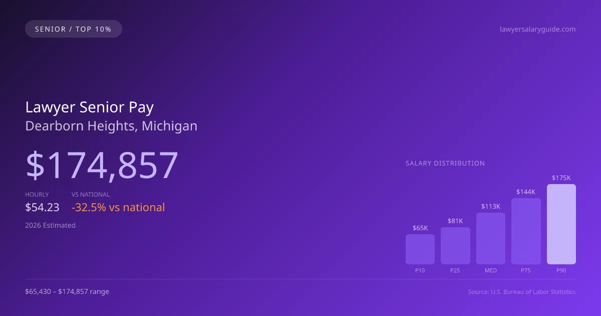 Lawyer Senior Salary in Dearborn Heights, MI — 2026 est., based on 2025 BLS